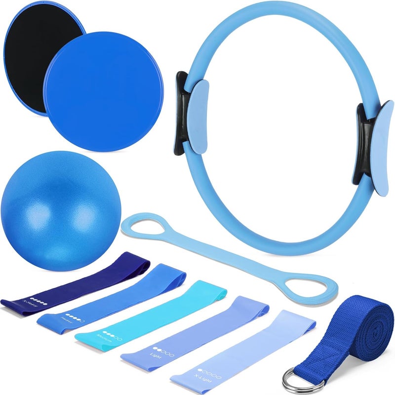 Arrowbash Set of 6 Style Pilates Home Equipment Set Pilates Essential Kit Workout Accessories 14 Magic Circle Mini Exercise Ball Yoga Strap Silicone Tension Strip Tension Band Sliding Plate - Image 1